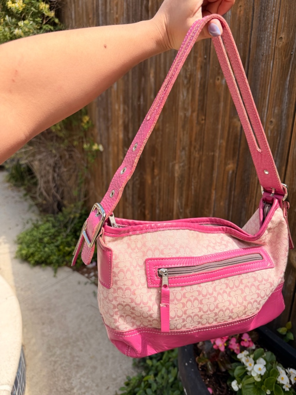 Coach Pink Patterned Shoulder Bag with Hot Pink Trim - Picture 3 of 3